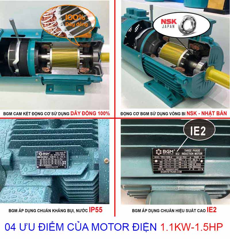 Ưu điểm Motor điện BGM 1.1Kw- 1.5Hp: