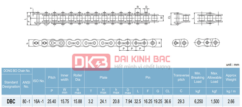 Xích Dongbo DBC 80 - Bước Xích 25.4mm Hàn Quốc