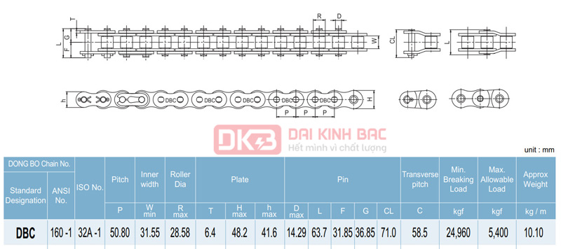 Xích Dongbo DBC 160 - Bước Xích 50.8mm Hàn Quốc