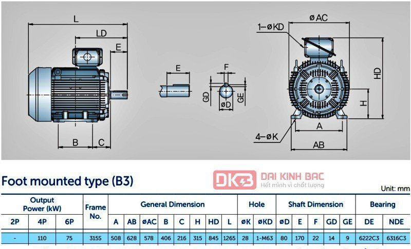 Motor Điện 3 Pha 110KW- 150HP 6P 6 Cực - Hyosung Hàn Quốc