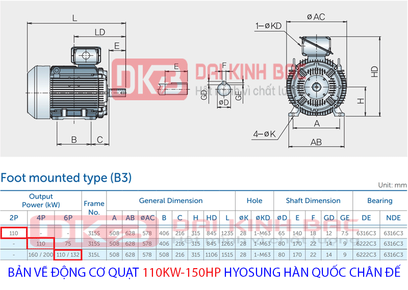 bảng vẽ động cơ hyosung hàn quốc 110Kw 