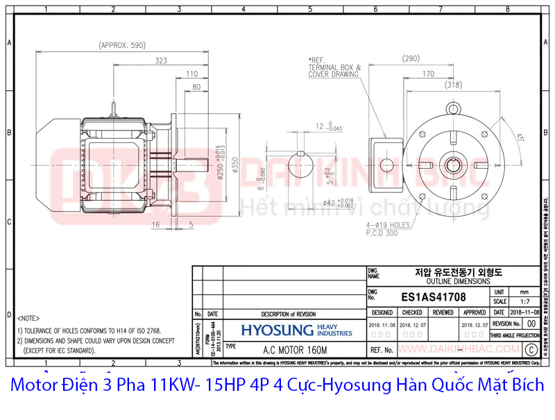 bản vẽ motor điện 11Kw 4P 3 pha mặt bích