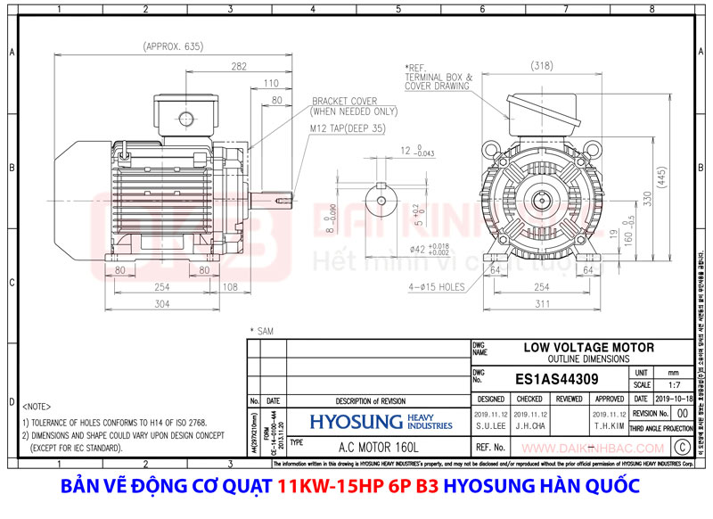 bản vẽ chi tiết động cơ hyosung han quoc 6p chân đế