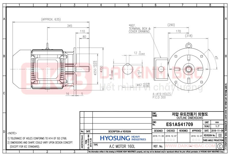 Motor Điện 3 Pha 11KW- 15HP 6P 6 Cực - Hyosung Hàn Quốc