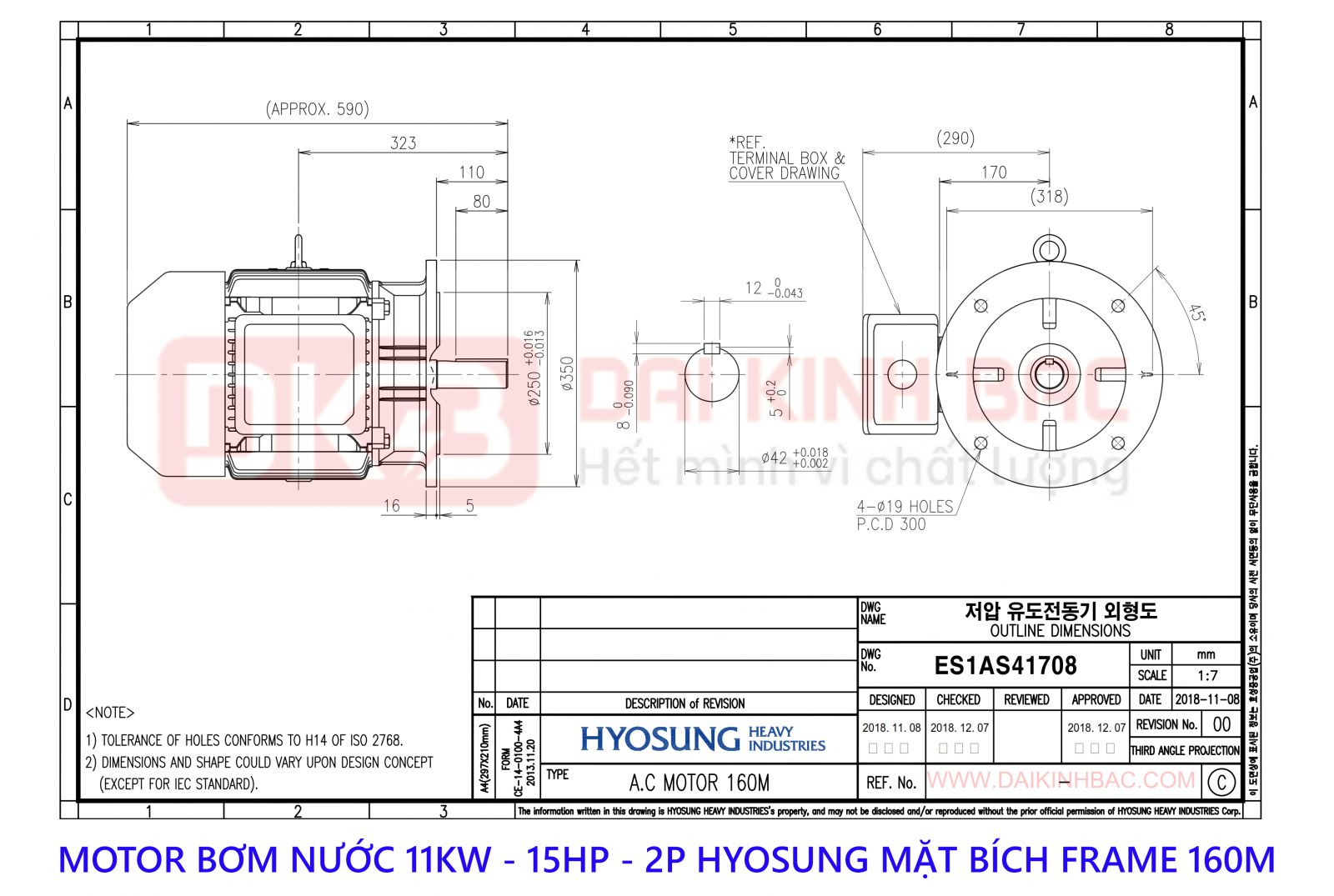 motor bom nuoc hyosung 11kw 2P mat bich