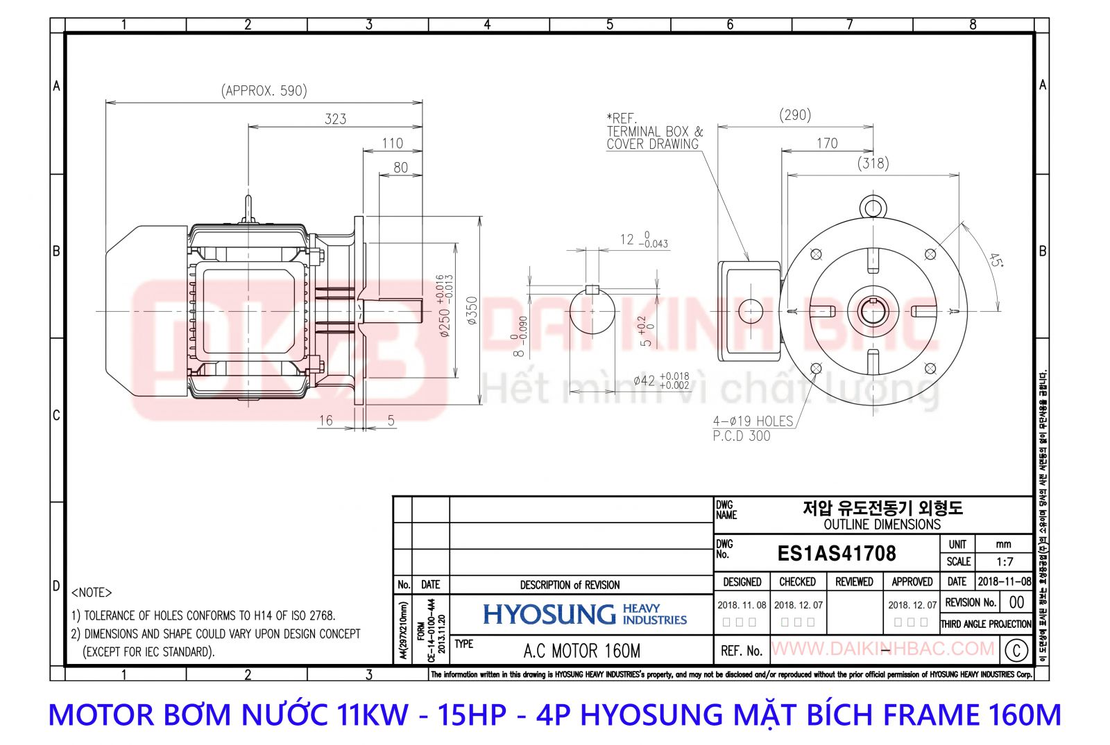 motor bom nuoc hyosung 11kw 4P mat bich