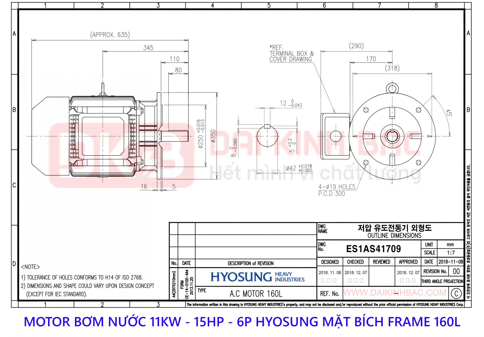 motor bom nuoc hyosung 11kw 6P mat bich