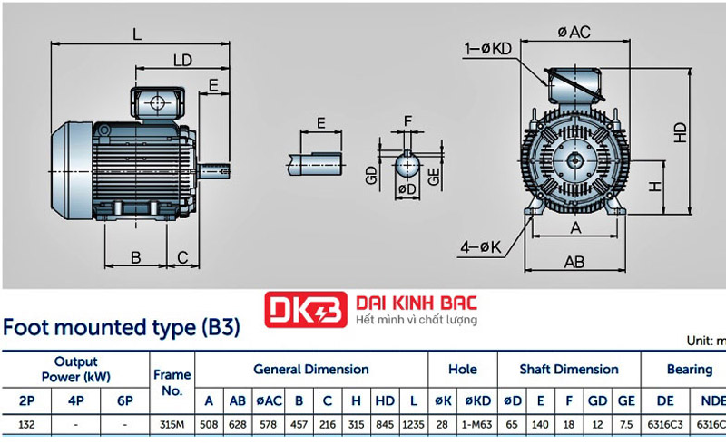 Motor Điện 3 Pha 132KW- 180HP 6P 6 Cực - Hyosung Hàn Quốc