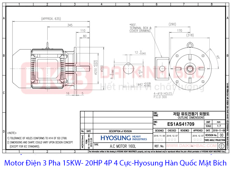 bản vẽ chi tiết mô tơ điện mặt bích hyosung hàn quốc