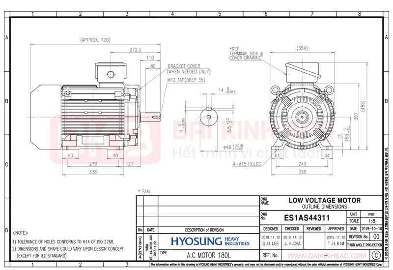 Motor Điện 3 Pha 15KW- 20HP 6P 6 Cực - Hyosung Hàn Quốc