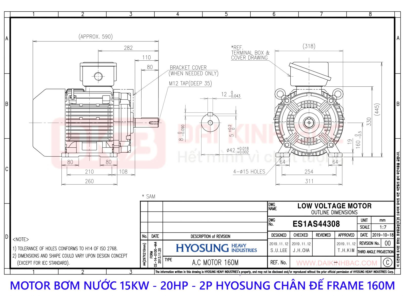 motor bom nuoc hyosung 15kw 2P chan de