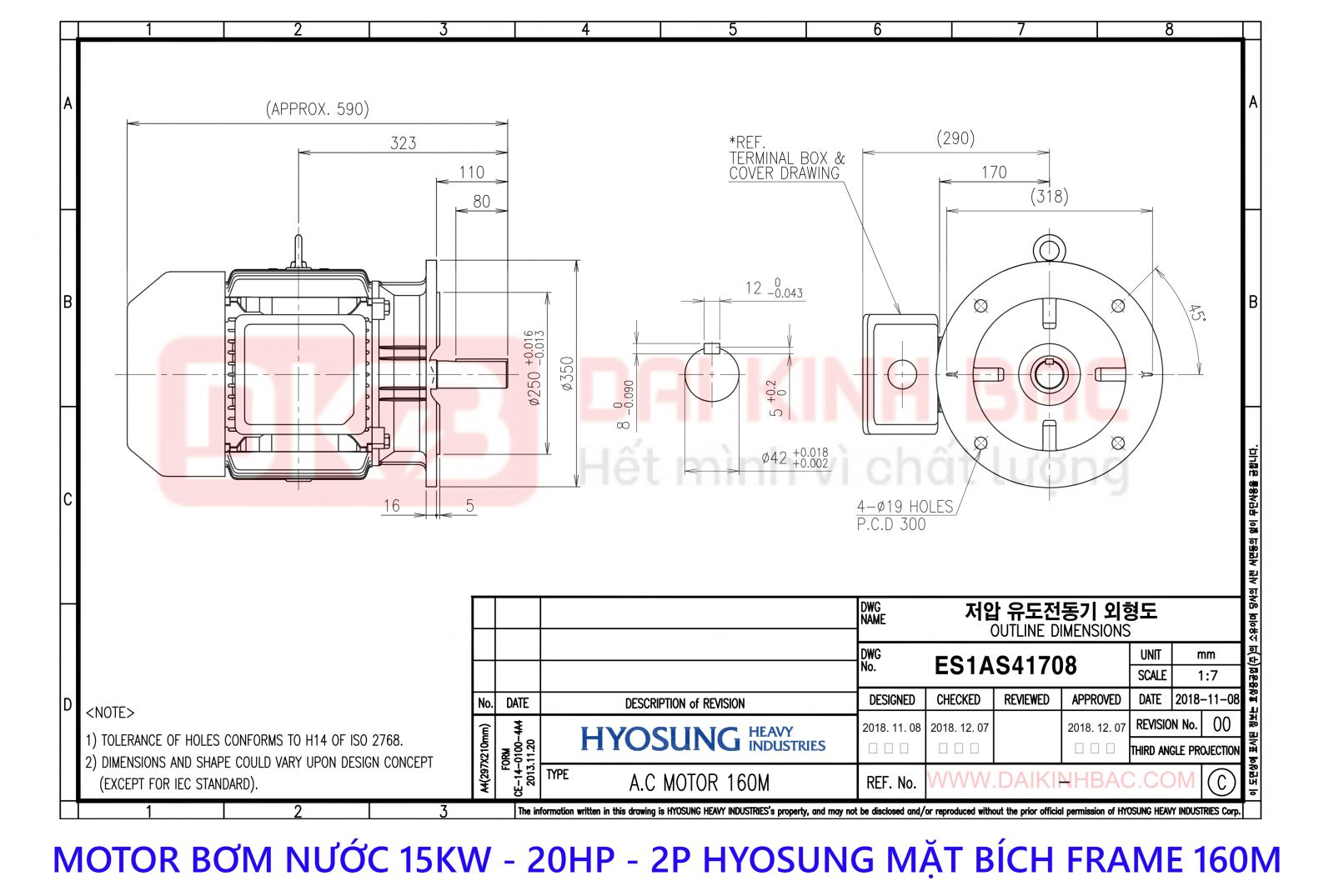 motor bom nuoc hyosung 15kw 2P mat bich