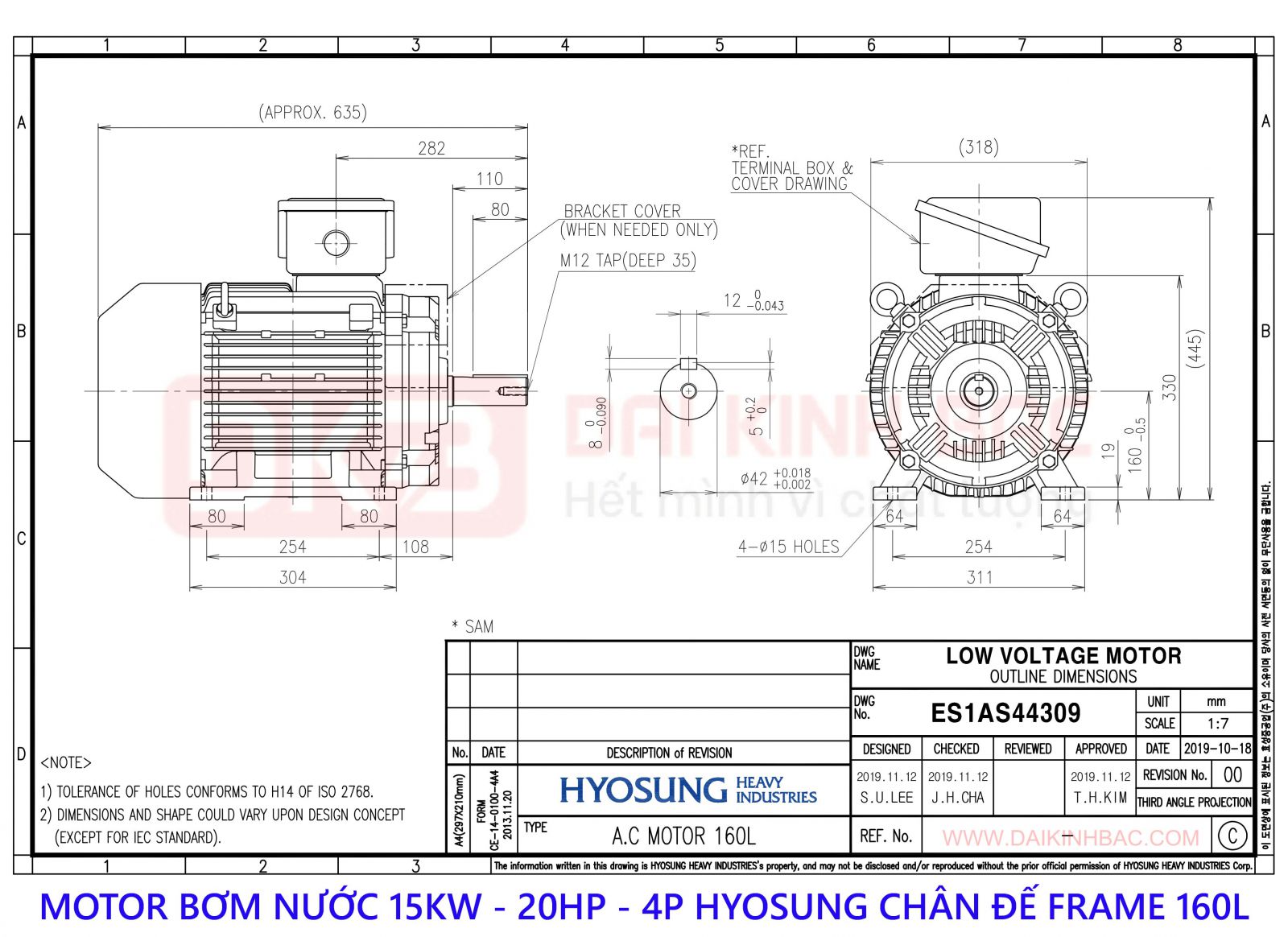 motor bom nuoc hyosung 15kw 4P chan de