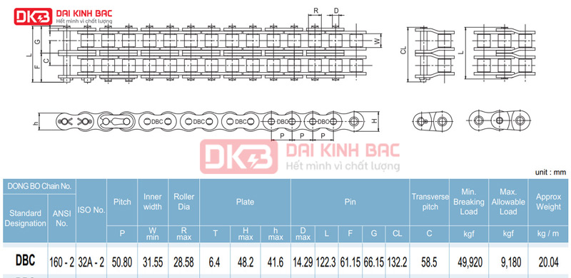 xích công nghiệp DBC 160-2