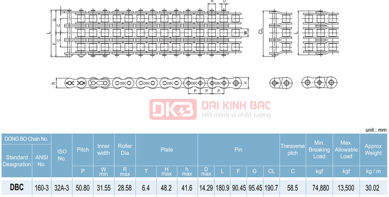 Xích Dongbo DBC 160 - Bước Xích 50.8mm Hàn Quốc