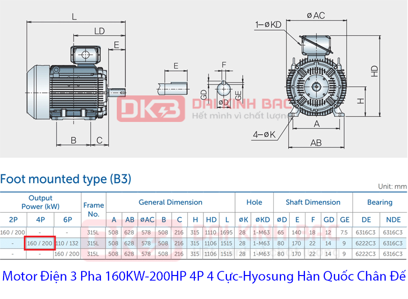 bản vẽ chi tiết motor điện hyosung hàn quốc chân đế 160KW 4P