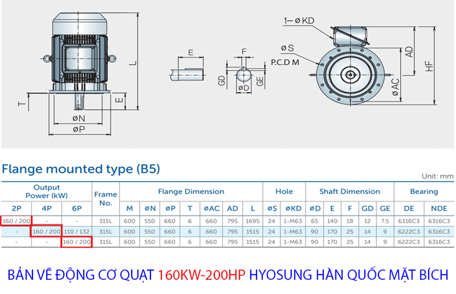 bản vẽ chi tiết động cơ quạt hyosung hàn quốc 160KW 200HP