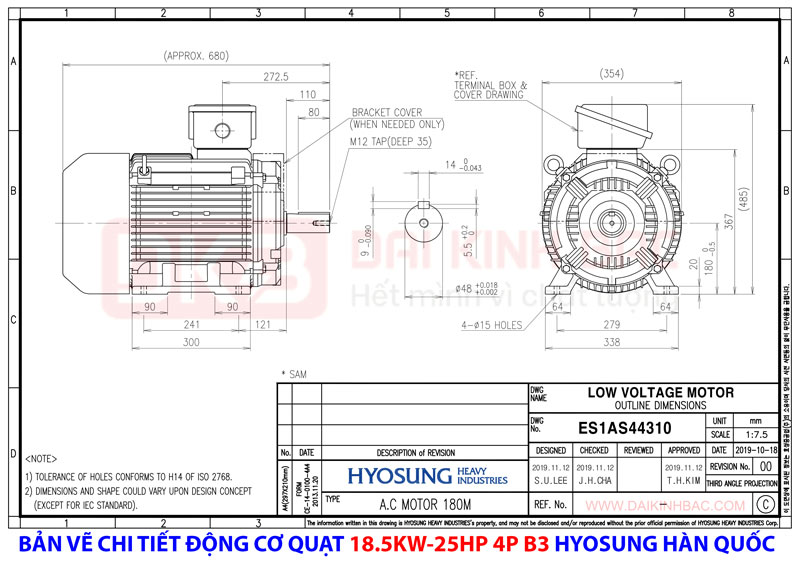 bản vẽ chi tiết động cơ chân đế 4 cực của công ty đại kinh bắc