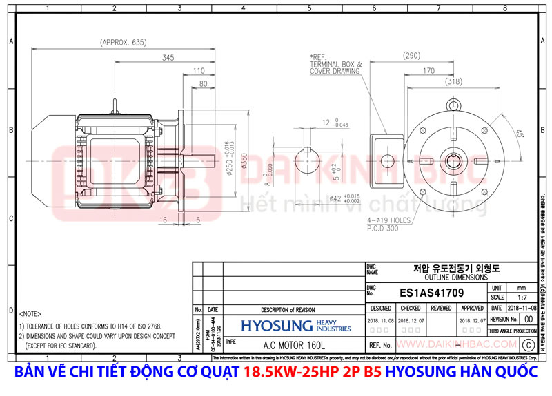 bản vẽ chi tiết động cơ hyosung hàn quốc mặt bích 2 cực