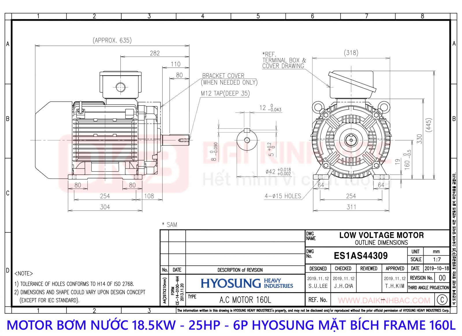 motor bom nuoc hyosung 18.5kw 2P chan de