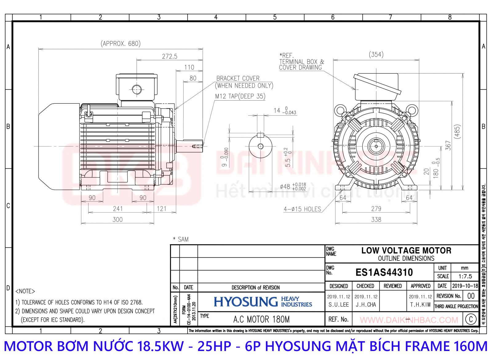 motor bom nuoc hyosung 18.5kw 4P chan de