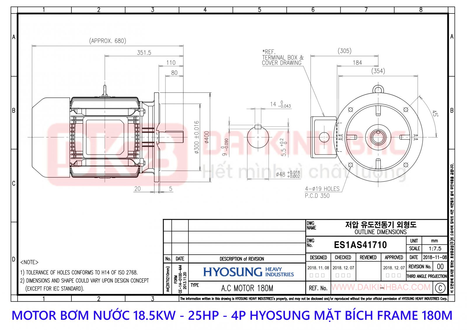 motor bom nuoc hyosung 18.5kw 4P mat bich