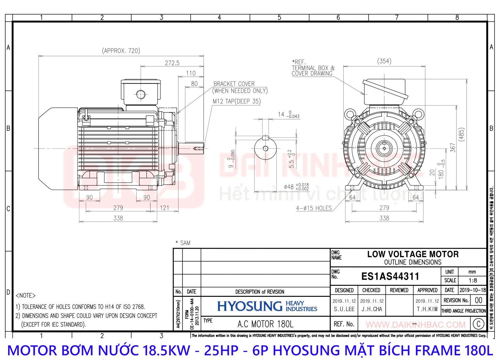 motor bom nuoc hyosung 18.5kw 6P chan de