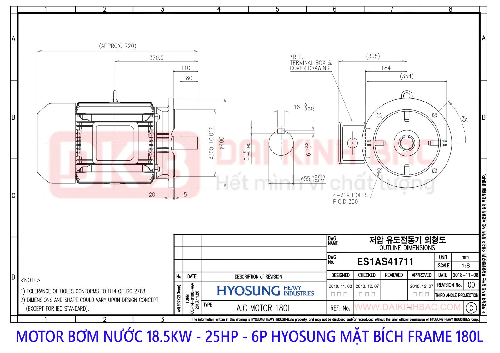 motor bom nuoc hyosung 18.5kw 6P mat bich