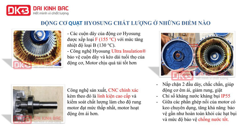 ưu điểm motor điện 1.1kw 4P hyosung hàn quốc