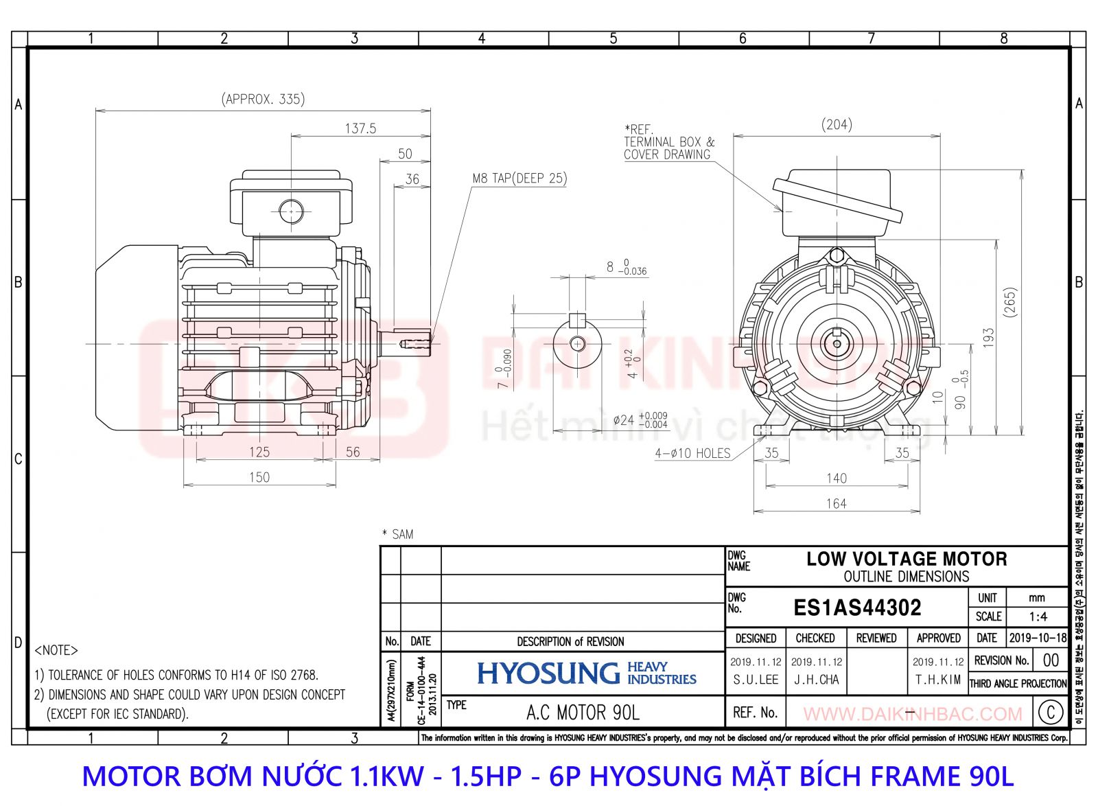 ban ve motor bom nuoc hyosung 1.1kw 6P chan de