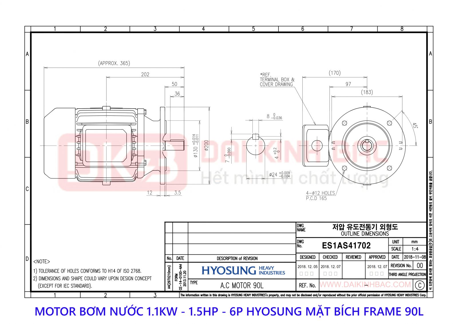 ban ve motor bom nuoc hyosung 1.1kw 6P chan de