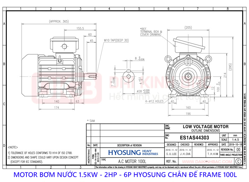 ban ve motor bom nuoc hyosung 1.5kw 6P chan de