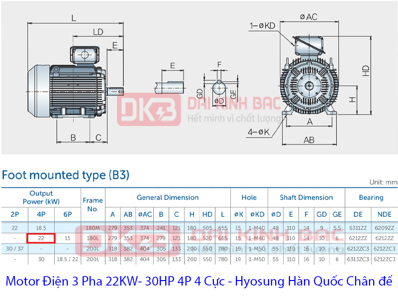 bản vẽ Motor điện 22KW 4P hyosung hàn quốc