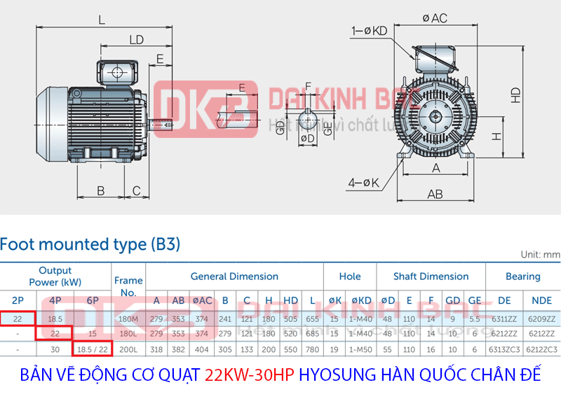 bản vẽ động cơ hyosung hàn quốc chân đế 22kw