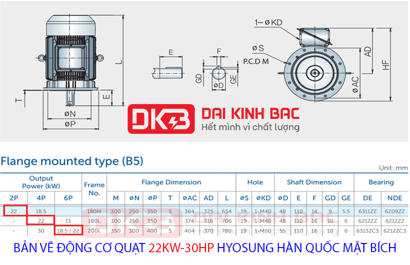 bản vẽ thông số động cơ hyosung hàn quốc 22kw