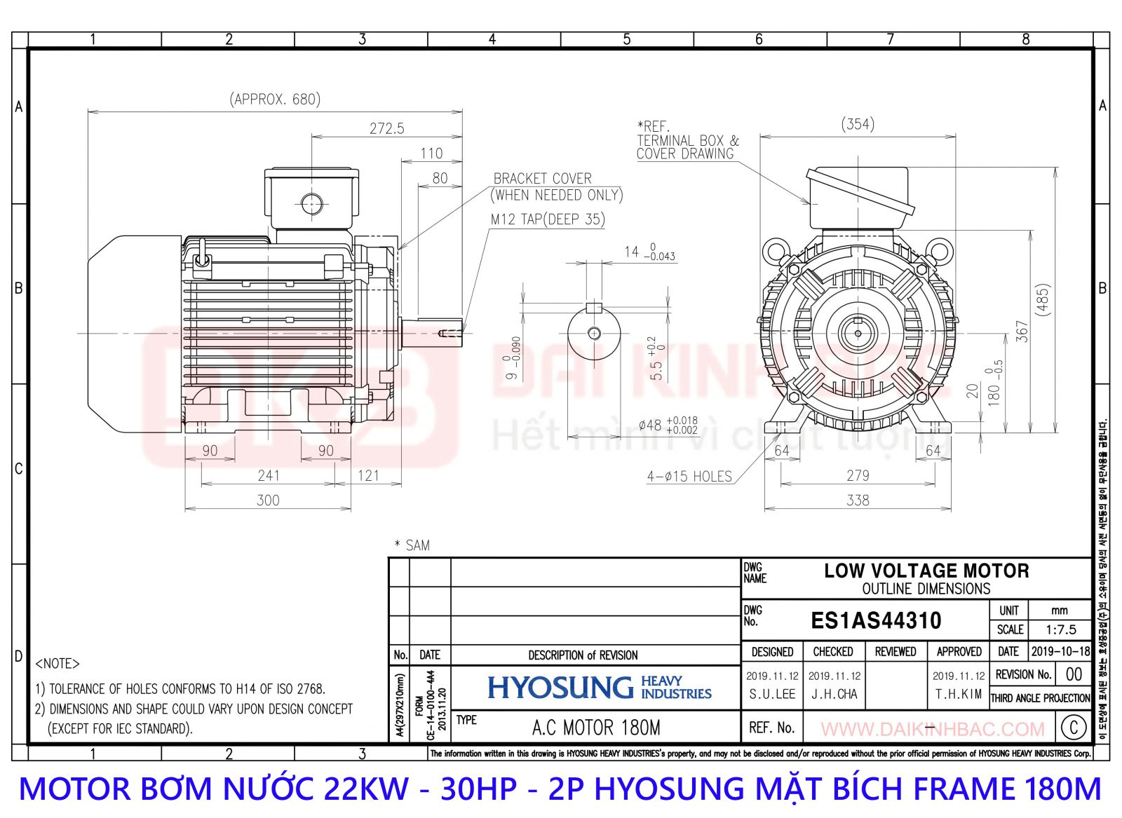 motor bom nuoc hyosung 22kw 2P chan de