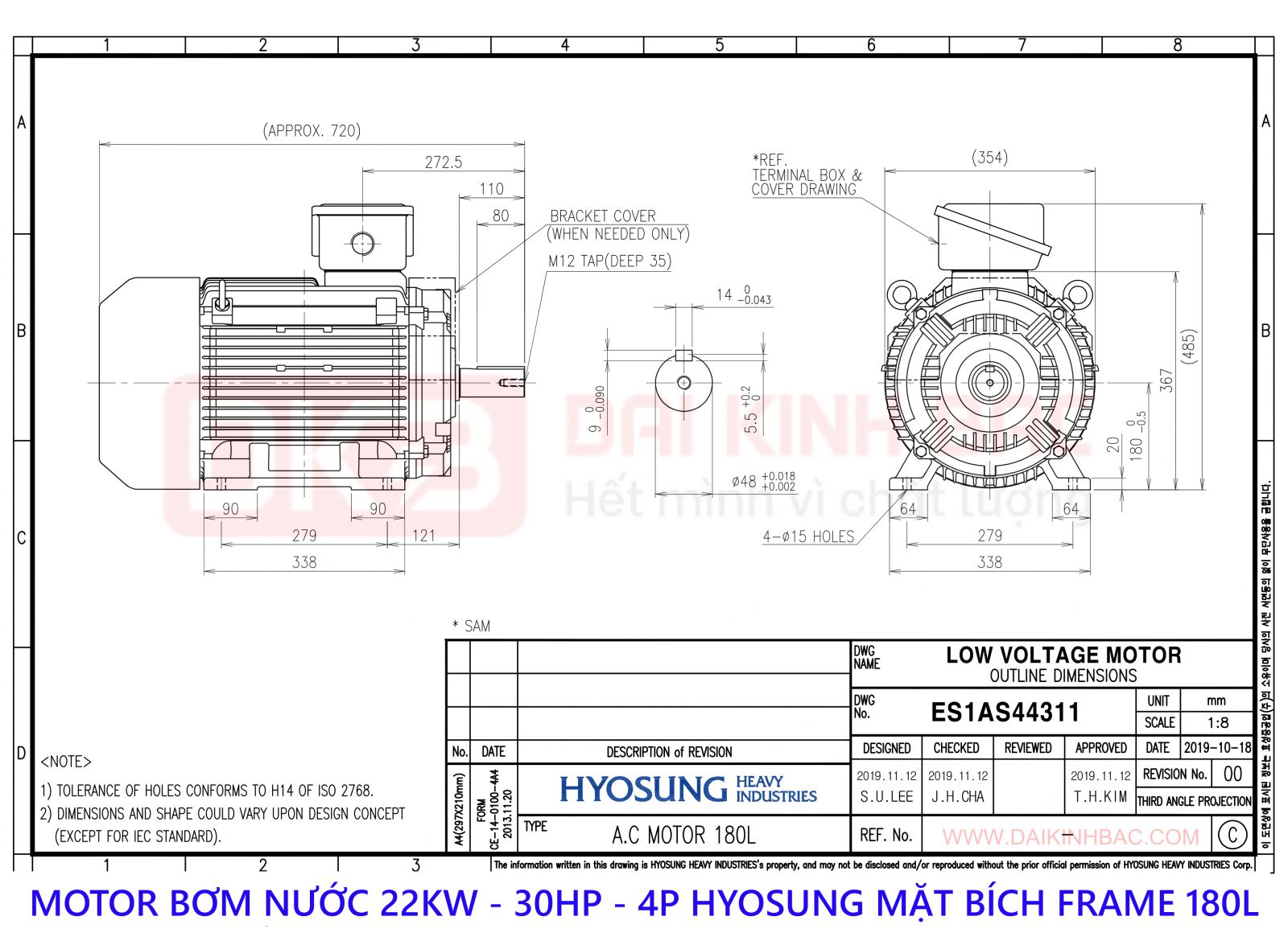 motor bom nuoc hyosung 22kw 4P chan de