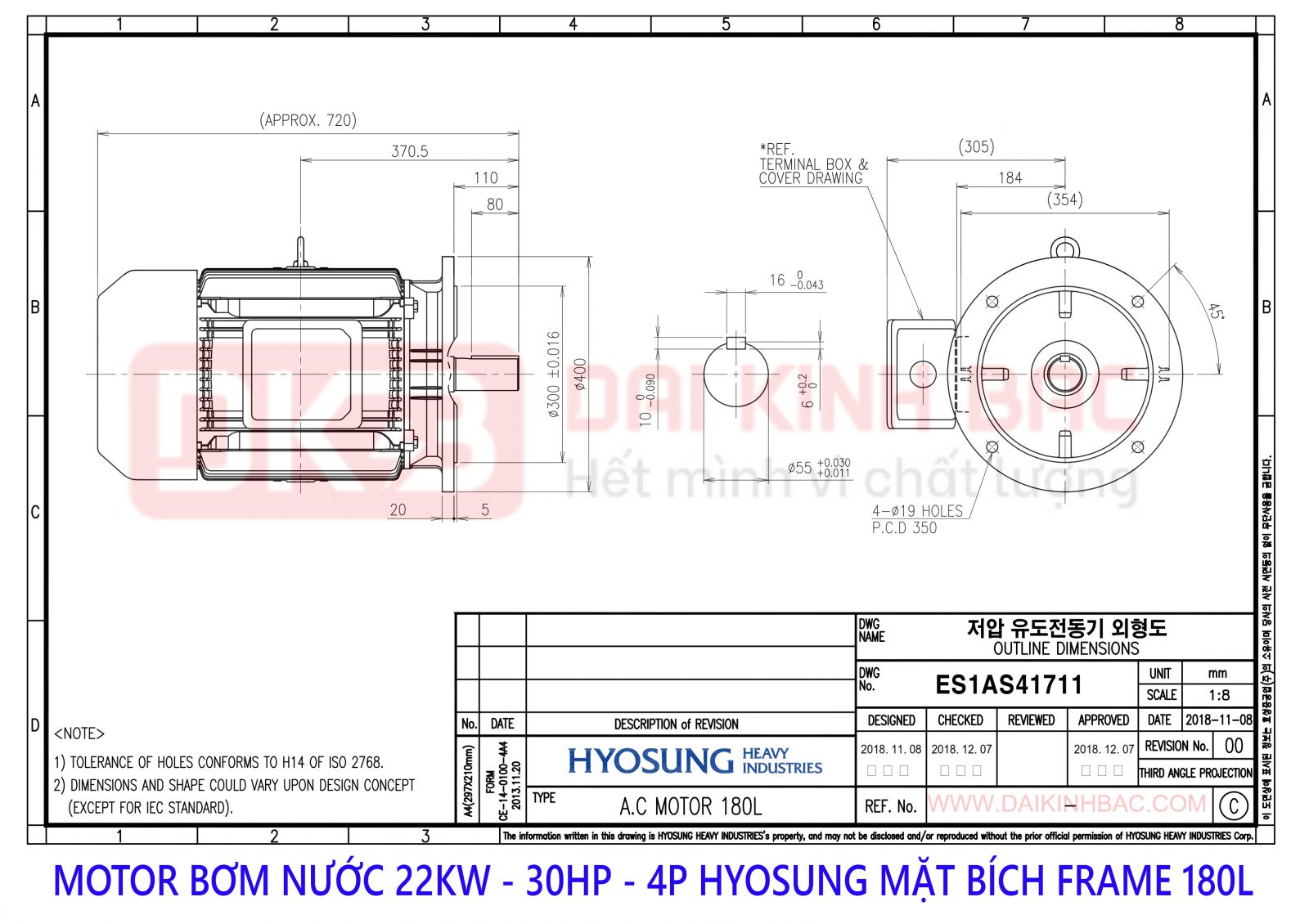 motor bom nuoc hyosung 22kw 4P mat bich