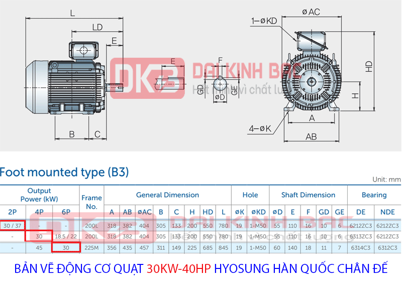 bản vẽ chi tiết động cơ hyosung hàn quốc 30kw chân đế