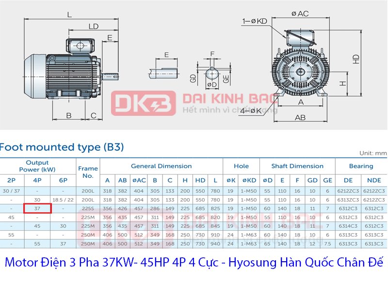 bản vẽ chi tiết motor điện 37Kw 4 cực hyosung hàn quốc