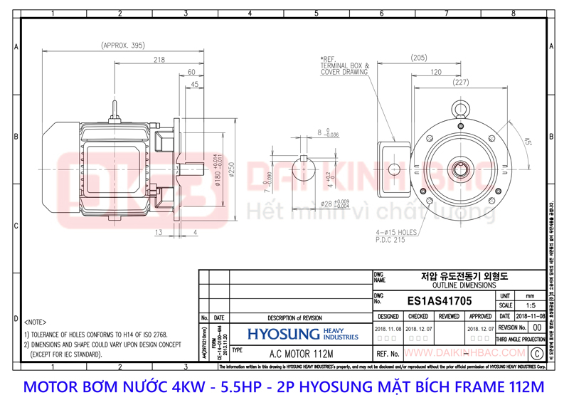 motor bom nuoc 4kw hyosung 2P mat bich