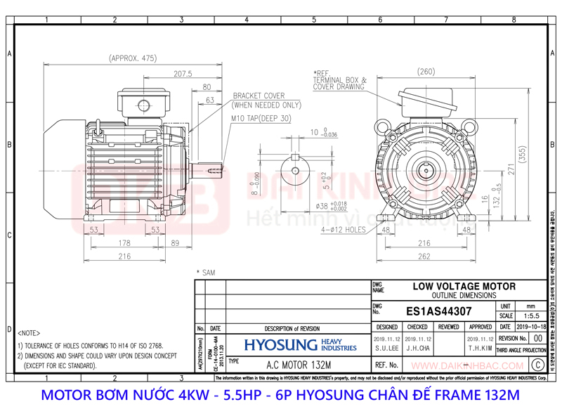 motor bom nuoc 4kw hyosung 6P chan de