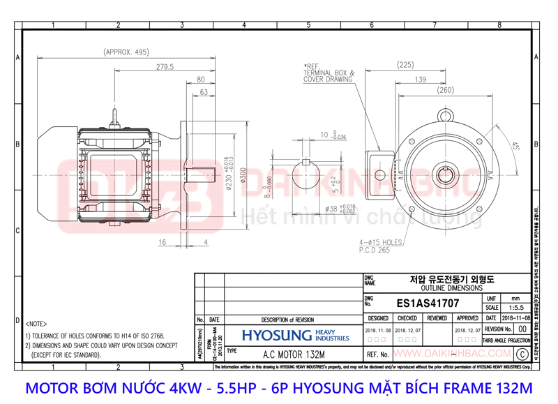 motor bom nuoc 4kw hyosung 4P mat bich