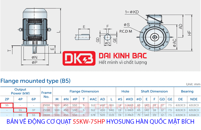 bản vẽ chi tiết thông số động cơ hyosung hàn quốc 55kw