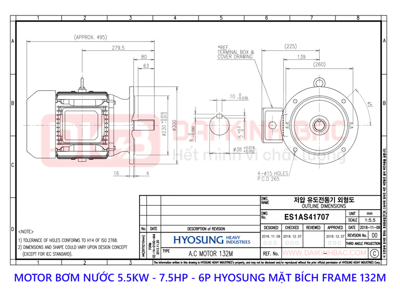 motor bom nuoc 5.5kw hyosung 6P mat bich