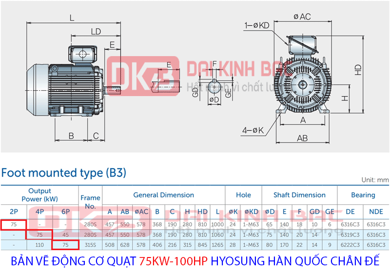 bản vẽ thông số động cơ chân đế hyosung hàn quốc 