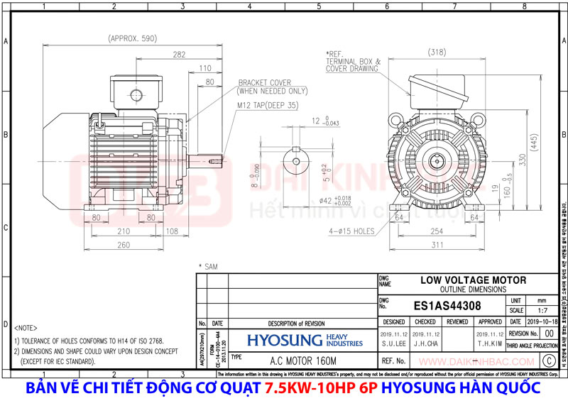 bản vẽ động cơ quạt hyosung hàn quốc 7.5kw