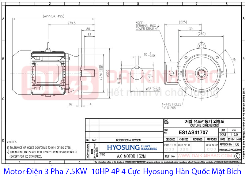 bản vẽ motor điện 7.5kw hyosung hàn quốc