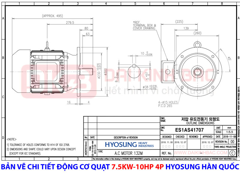 bản vẽ chi tiết động cơ hàn quốc hyosung hàn quốc mặt bích B5