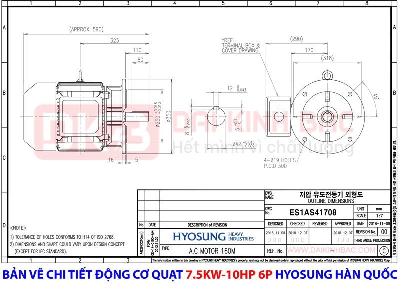 bản vẽ động cơ hyosung hàn quốc 7.5kw, 10hp hàn quốc